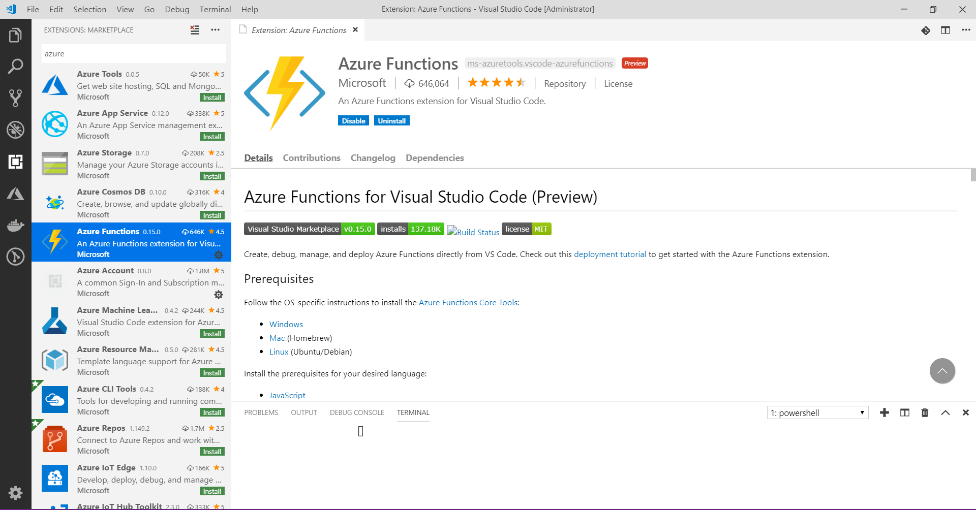 vscode acure function extension.png